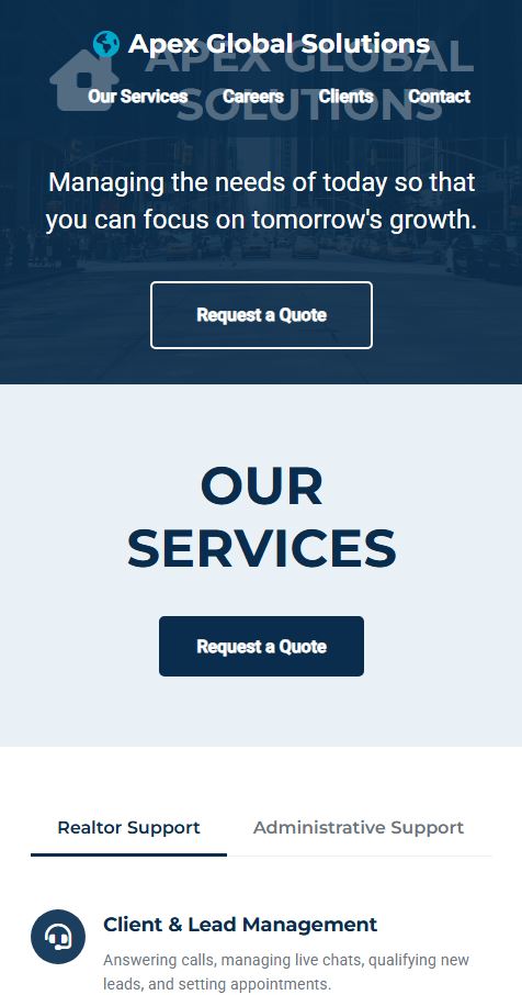 Apex Solutions Real Estate - Mobile View