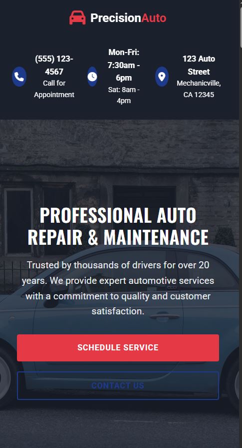 Auto Repair Shop - Mobile View