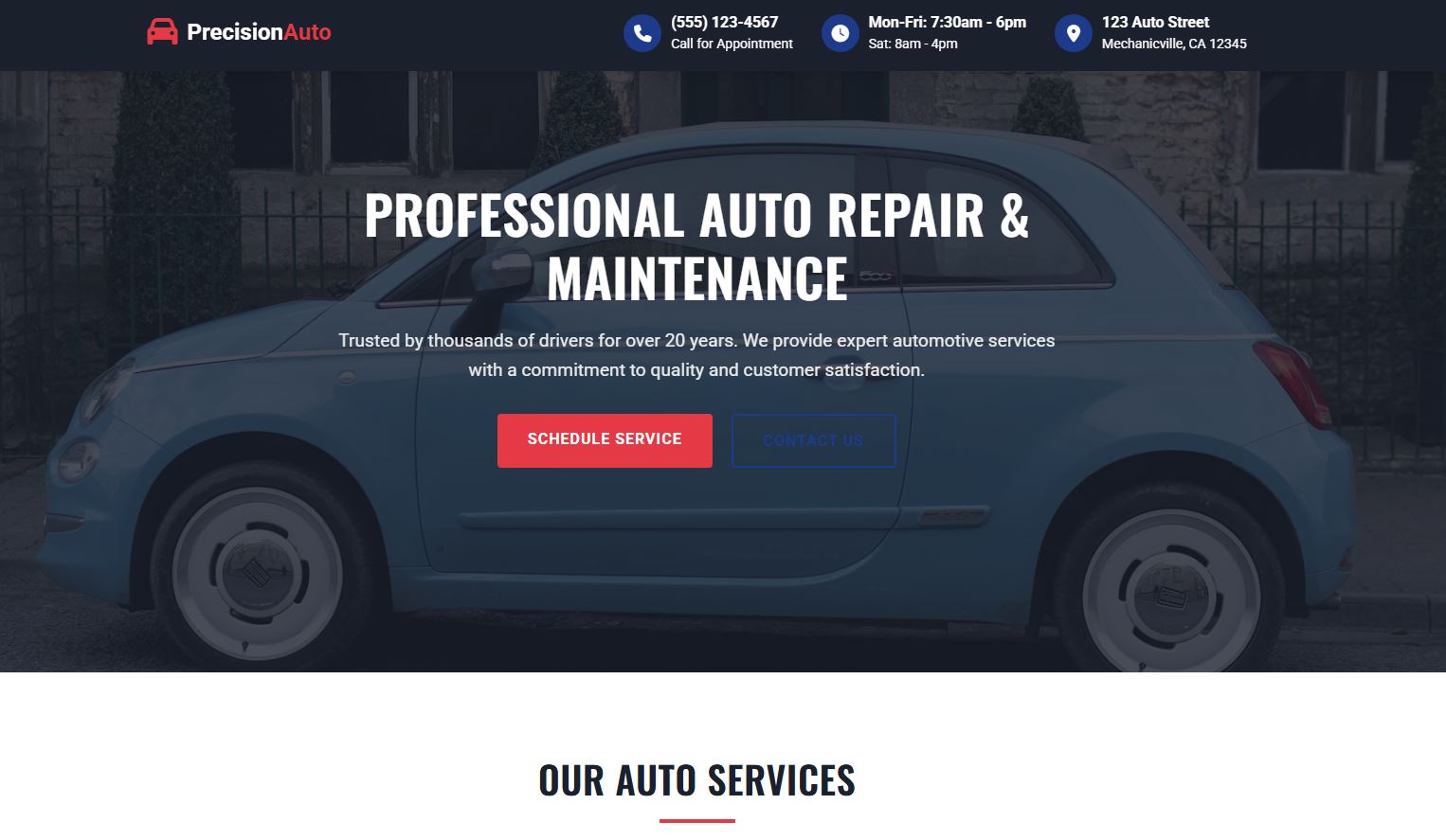 Auto Repair Shop - Desktop View