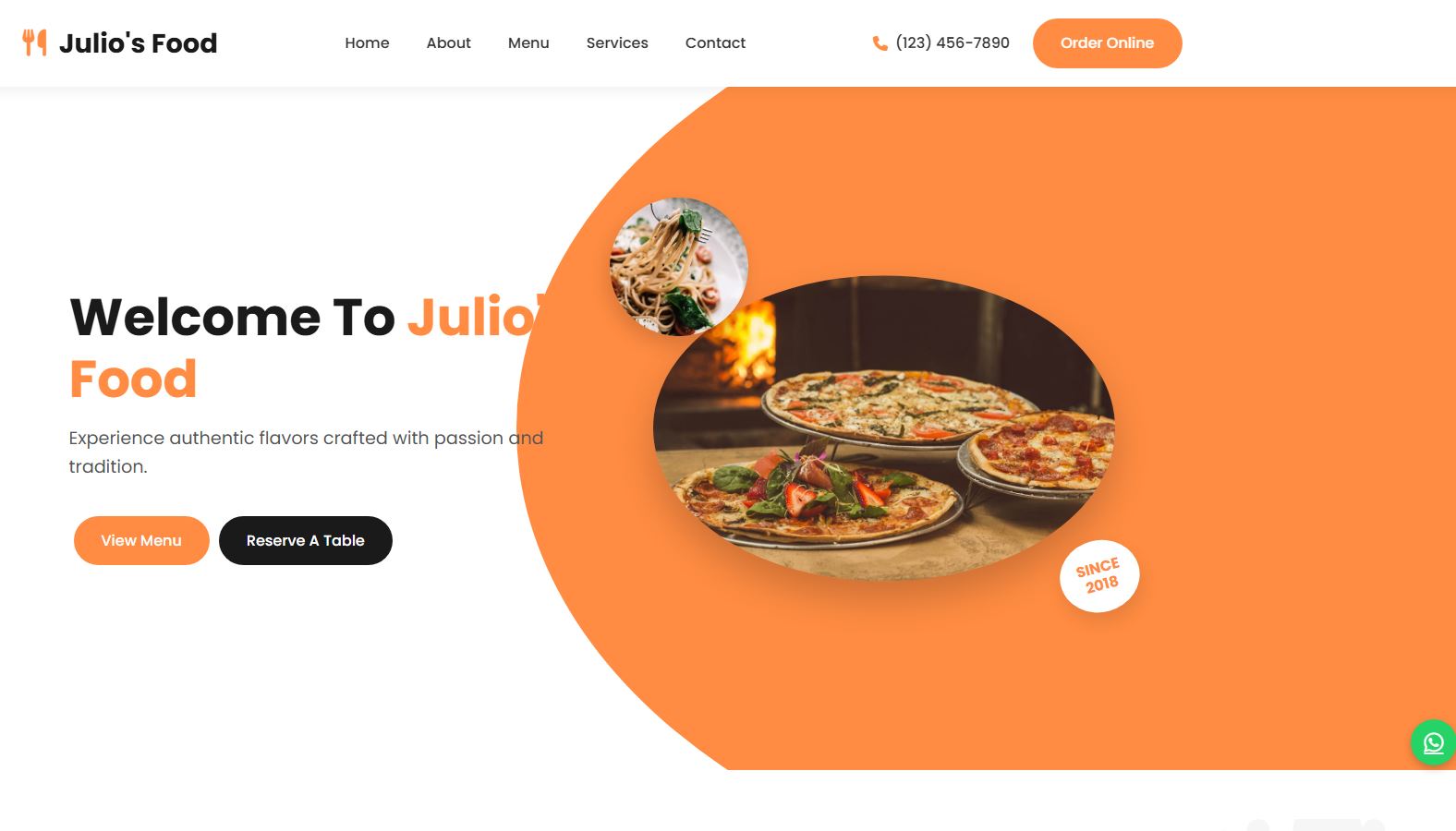 Julio's Food - Desktop View
